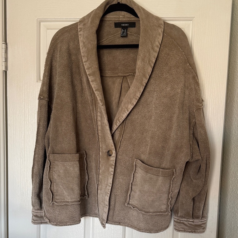 Forever 21 Washed Taupe Shawl-Collar Jacket